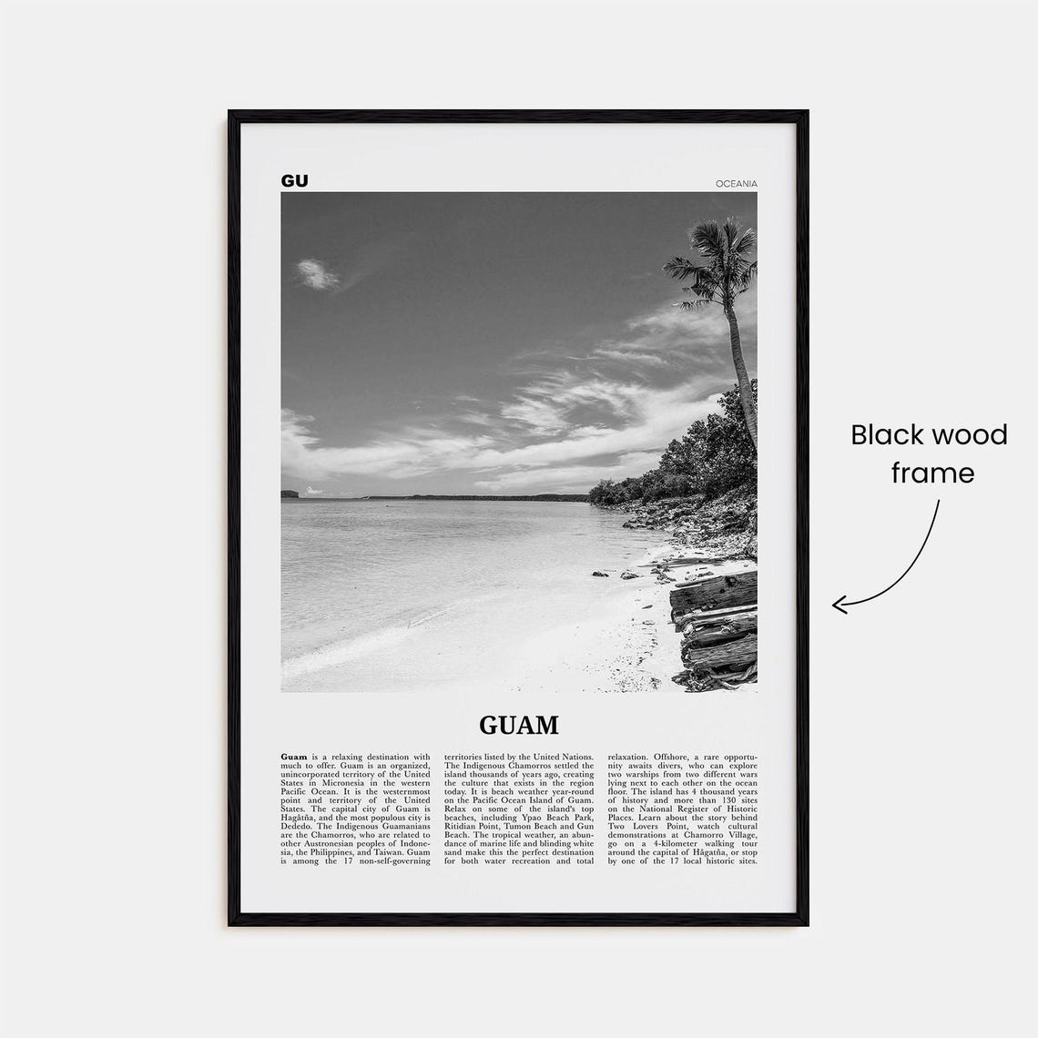 Guam Black and White Travel Poster, Dededo Oceania - Image 3