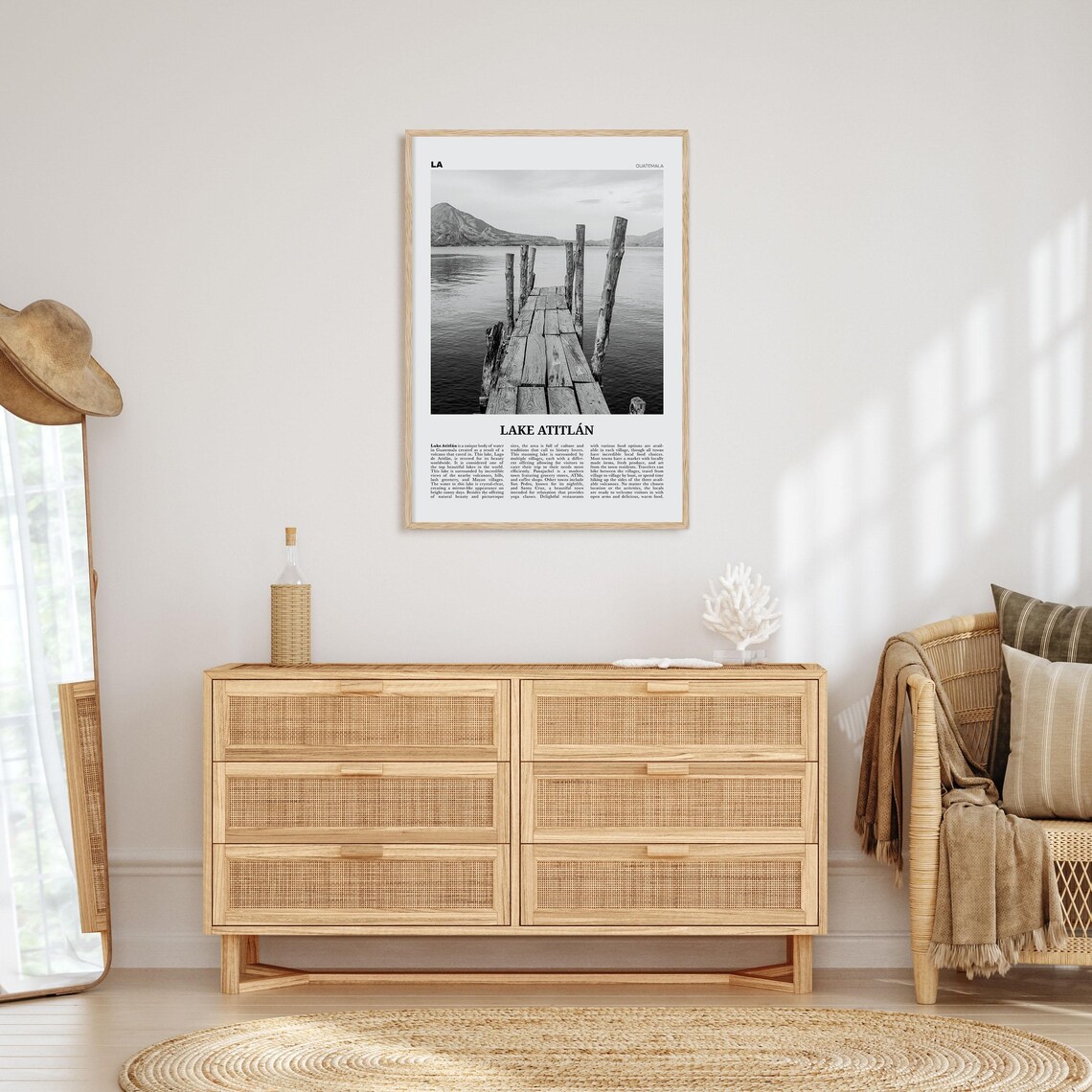 Lake Atitlan Black and White Travel Poster Print - Image 4