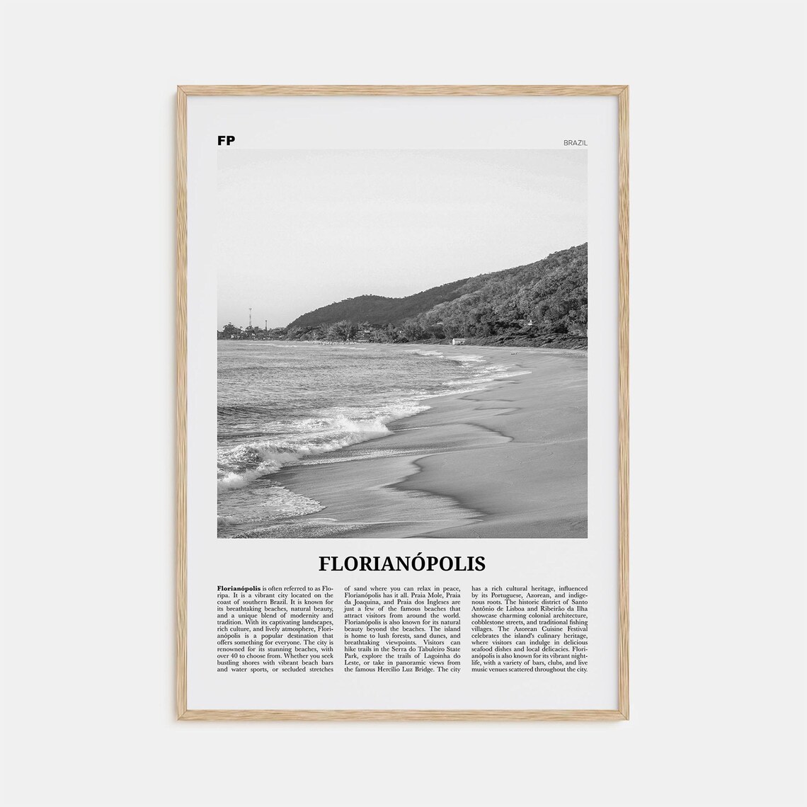 Florianopolis Beach Ocean Waves Black And White Brazil Poster