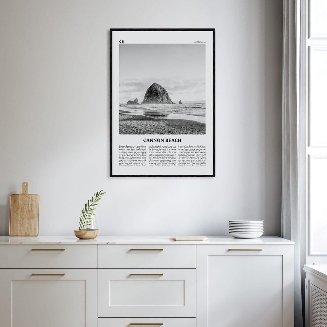 Cannon Beach Black and White Travel Poster, Oregon - Image 2
