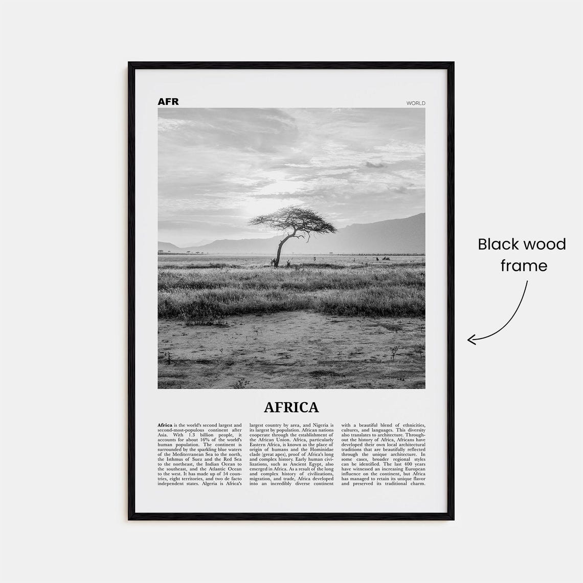 Africa Black and White Art Print, Continent Poster - Image 3