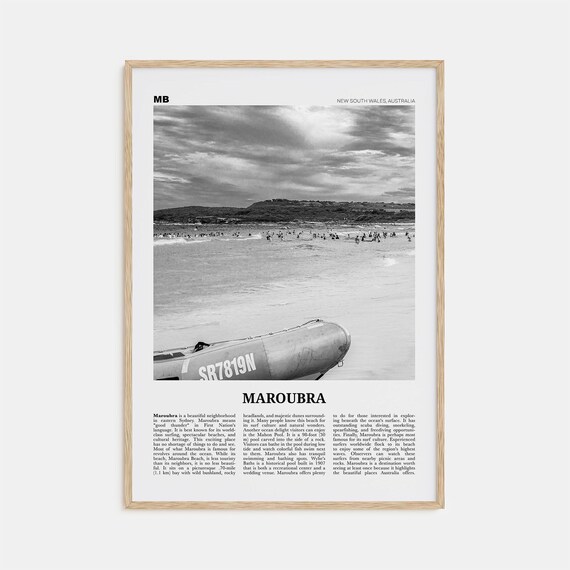 Maroubra Black and White Travel Poster, New South Wales