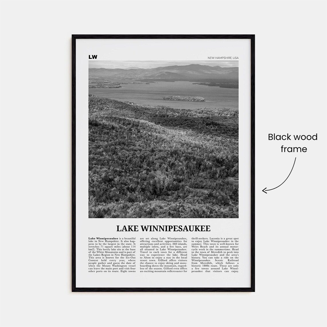 Lake Winnipesaukee Black and White Travel Poster - Image 3