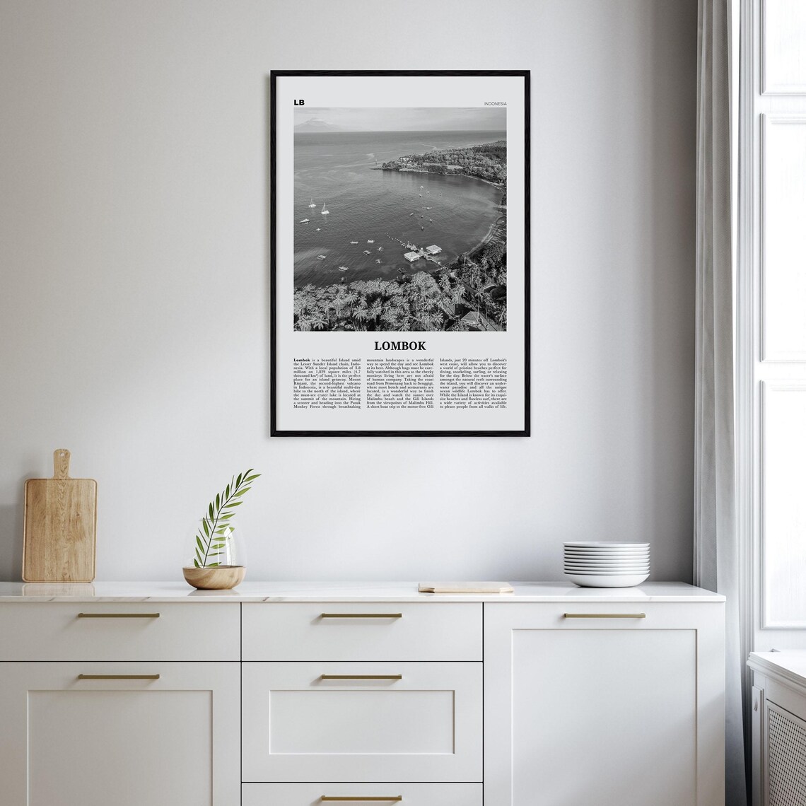 Lombok Black and White Map Art Print, Indonesia - Image 2