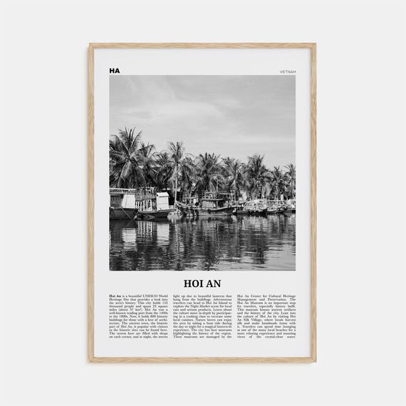 Hoi An Black and White Map, Vietnam Travel Poster