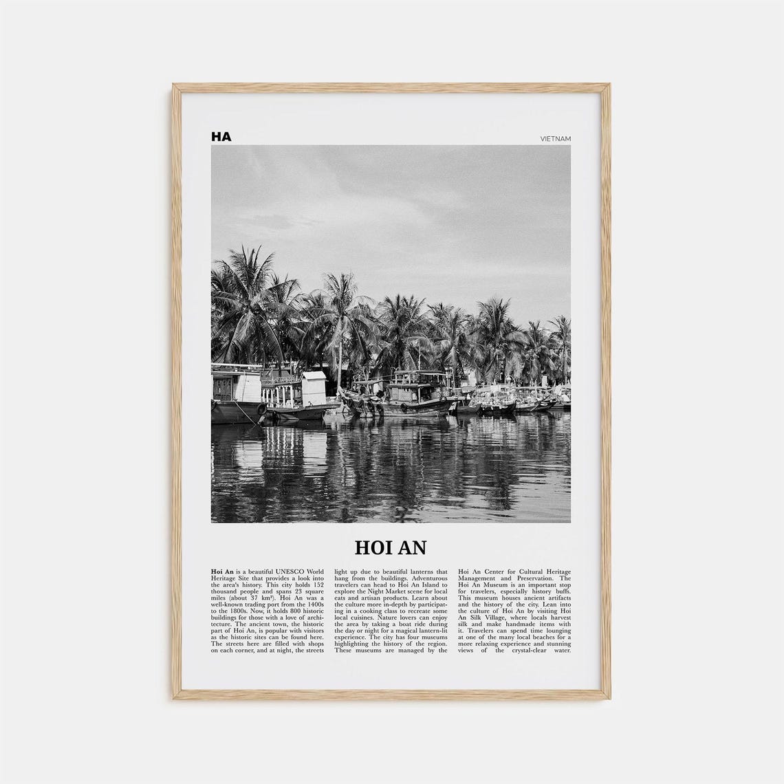 Hoi An Black and White Map, Vietnam Travel Poster
