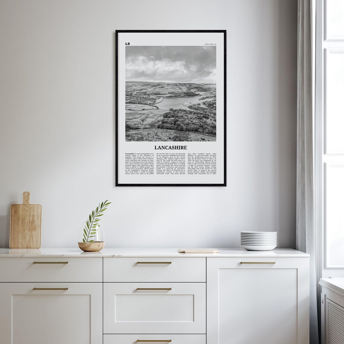 Lancashire Black and White Map Art Print - Image 2