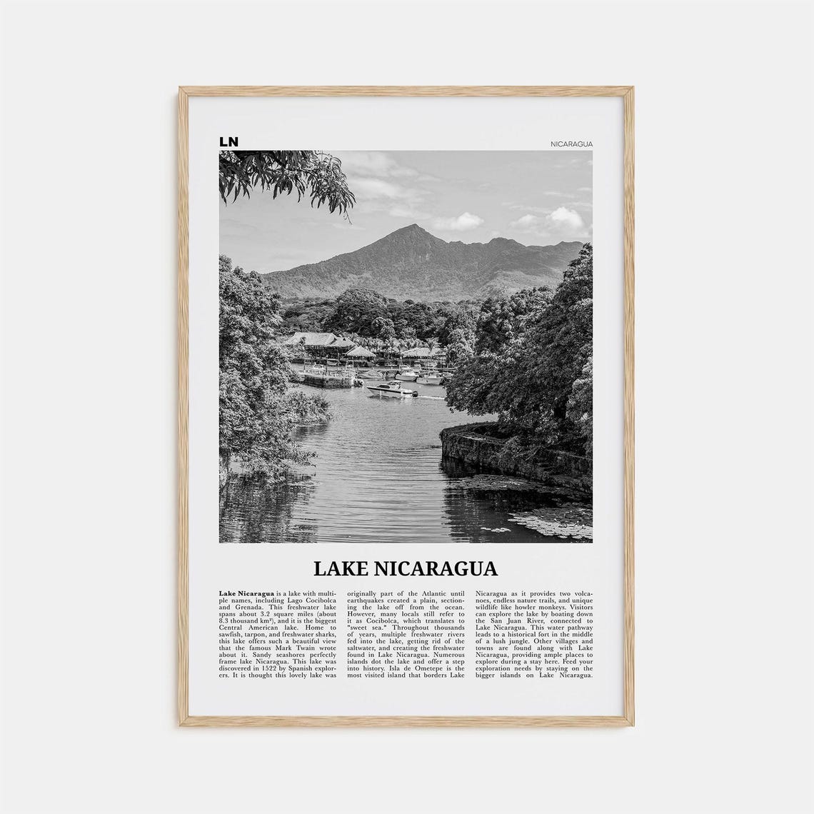 Lake Nicaragua Print Black And White Lake Nicaragua Wall Art Lake Nicaragua Poster Lake Nicaragua Photo Lake Nicaragua Wall Dcor