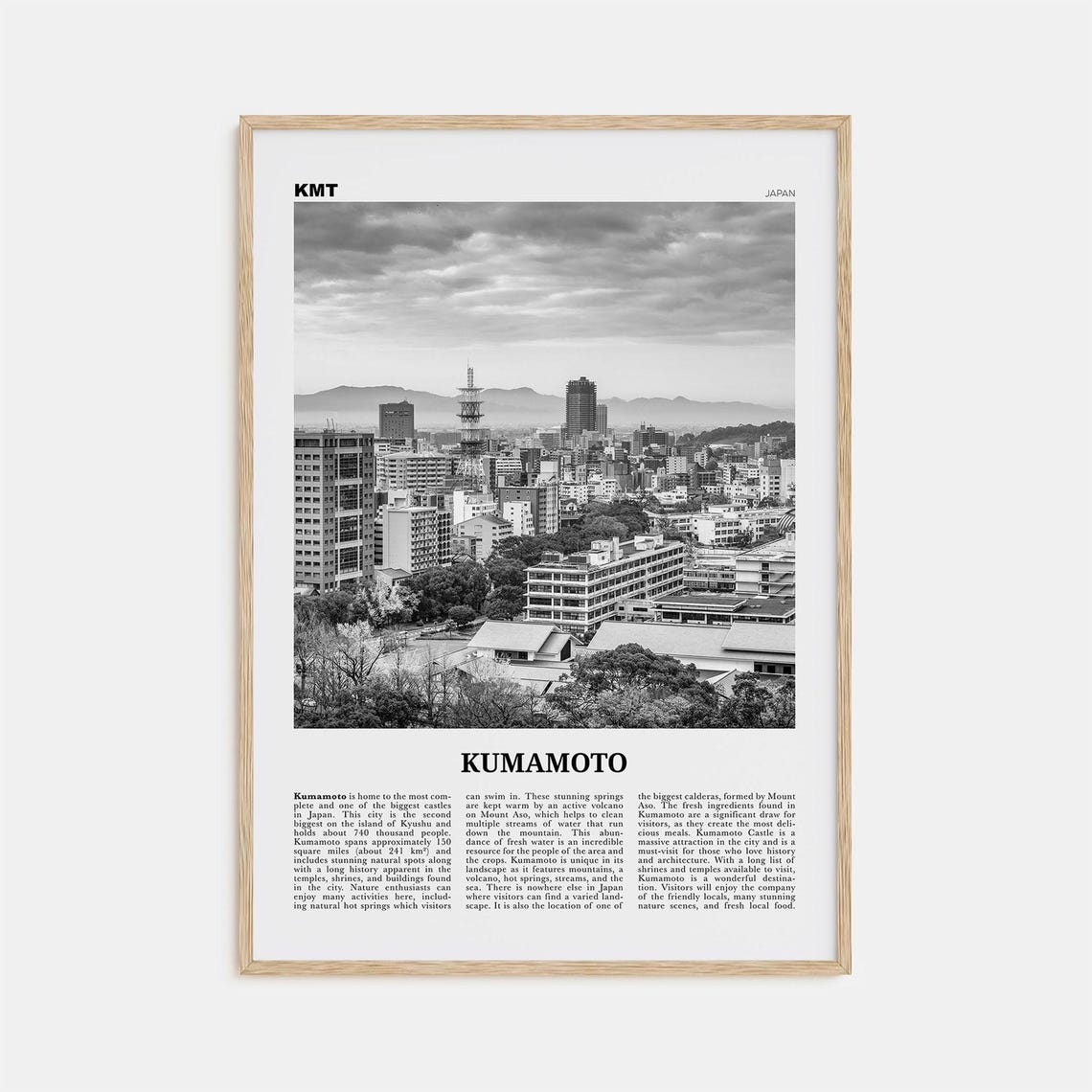 Kumamoto Black and White Travel Poster, Japan