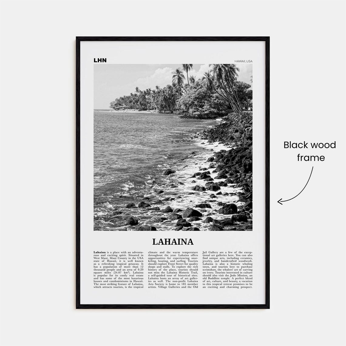 Lahaina Black and White Travel Poster, Hawaii - Image 3