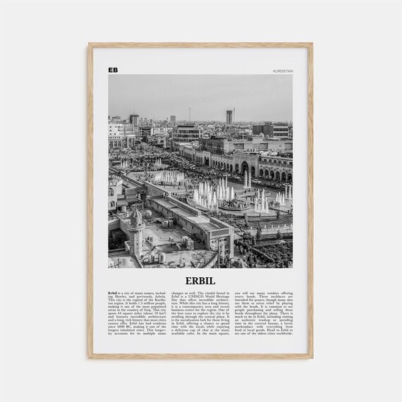 Erbil Black and White Travel Poster, Kurdistan Map