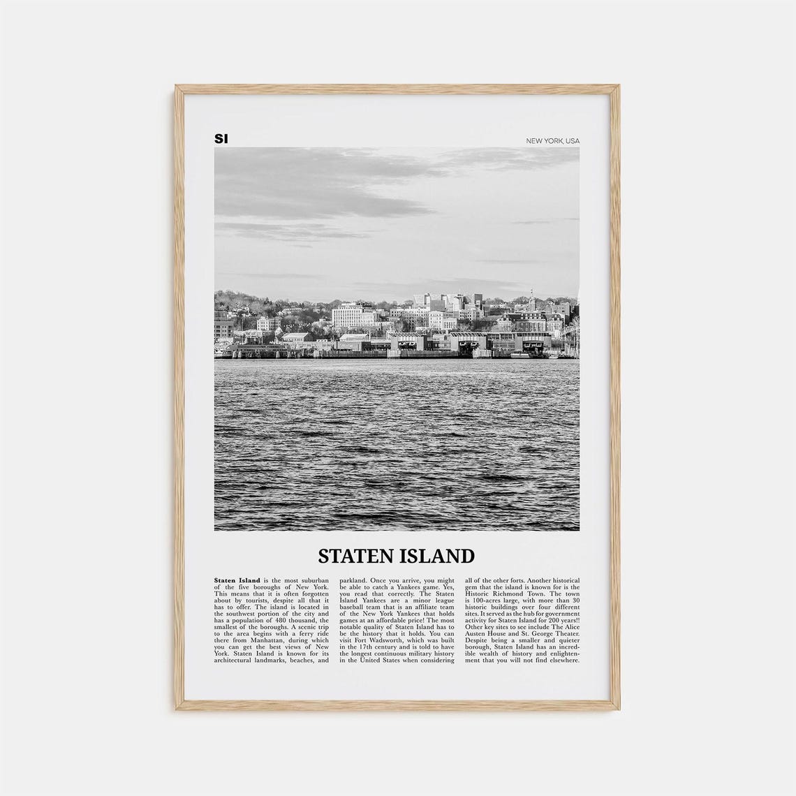 Staten Island Black And White New York Travel Poster