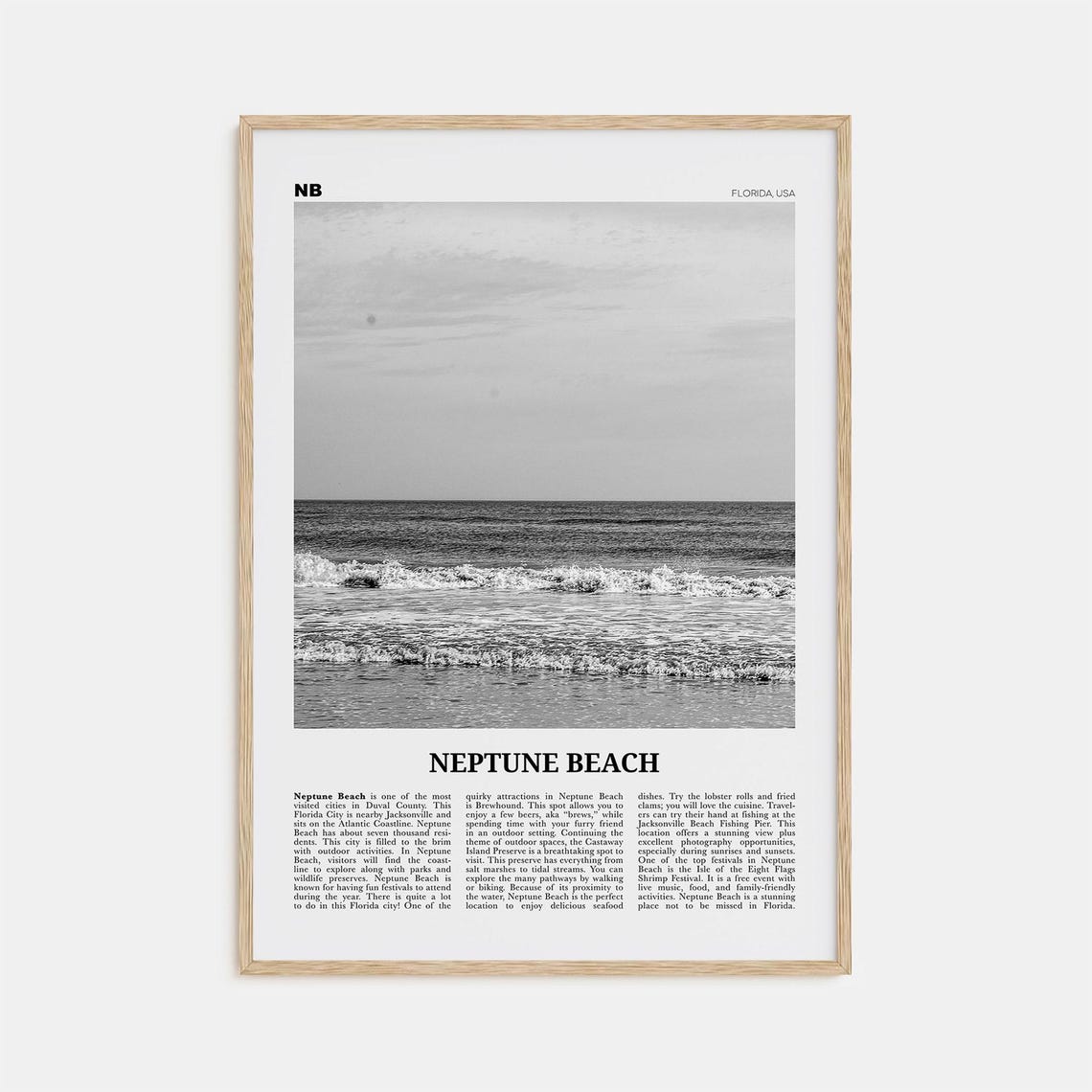 Neptune Beach, Florida Travel Poster, Black and White