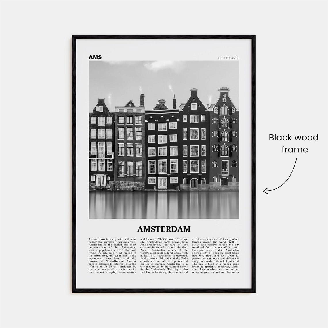 Amsterdam Black And White Travel Poster, Europe - Image 3