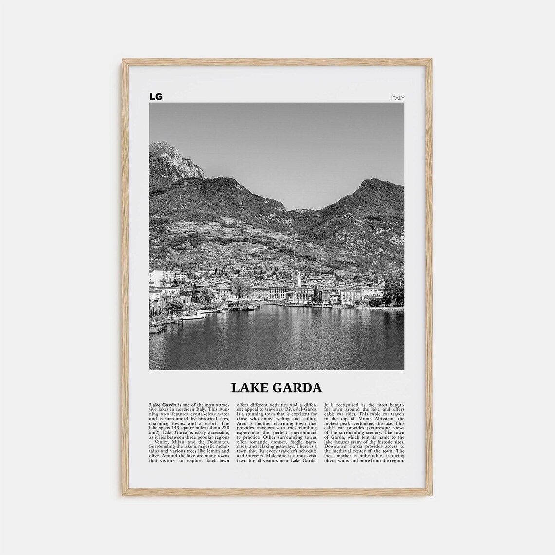 Lake Garda Black and White Map Art Print, Italy