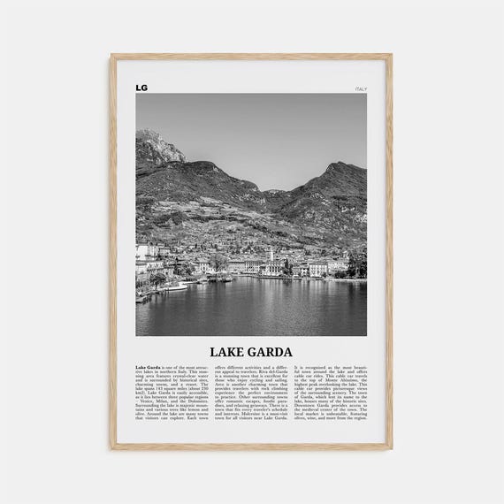 Lake Garda Black and White Map Art Print, Italy