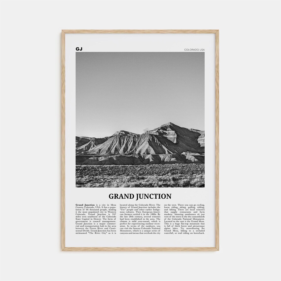 Grand Junction Black and White Map Poster, Colorado