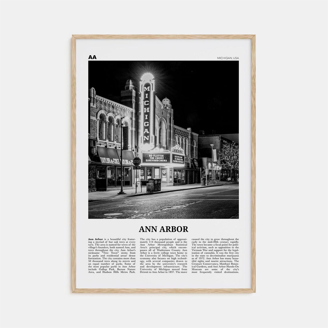 Ann Arbor Black and White Travel Poster No. 1