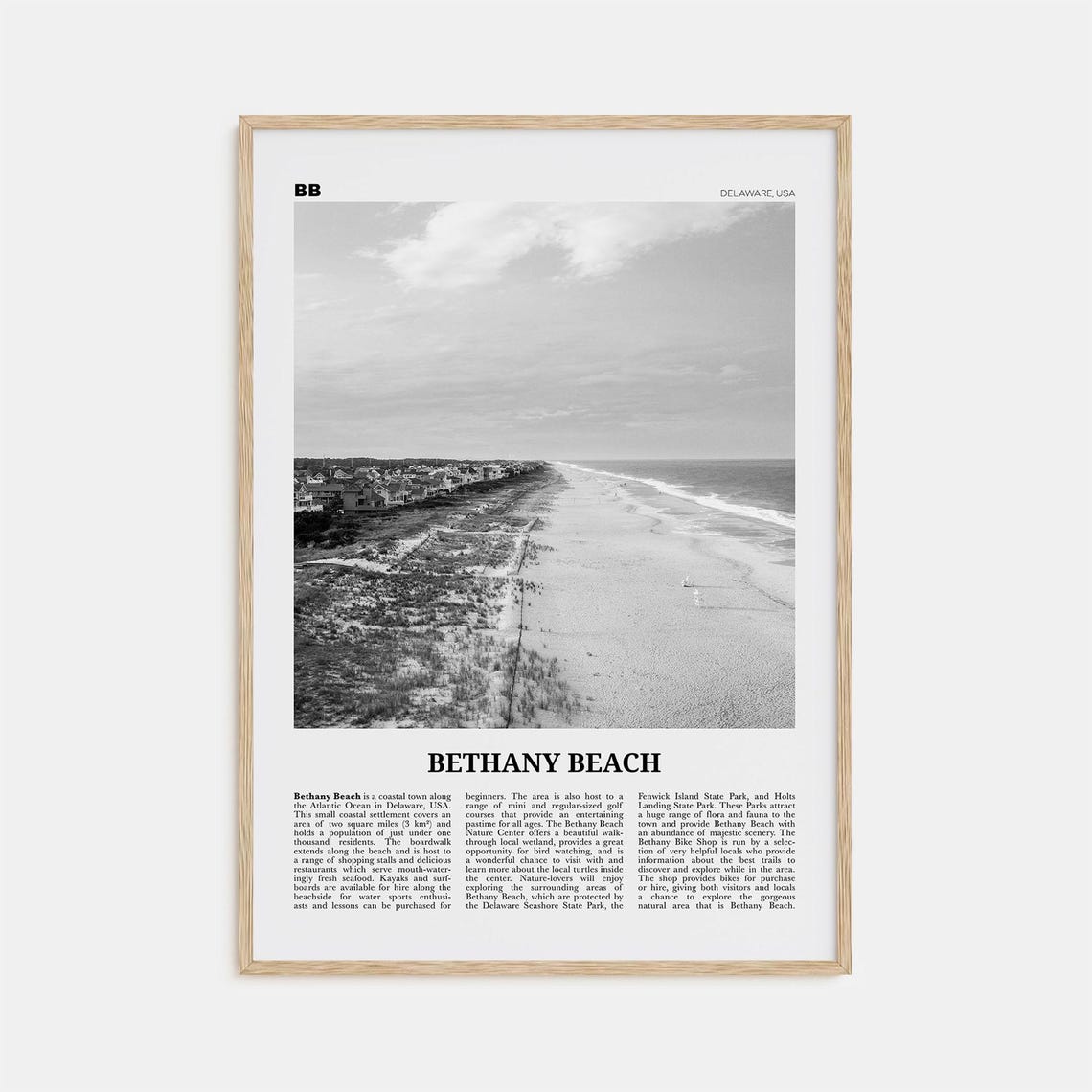 Bethany Beach Black And White Travel Poster, Delaware