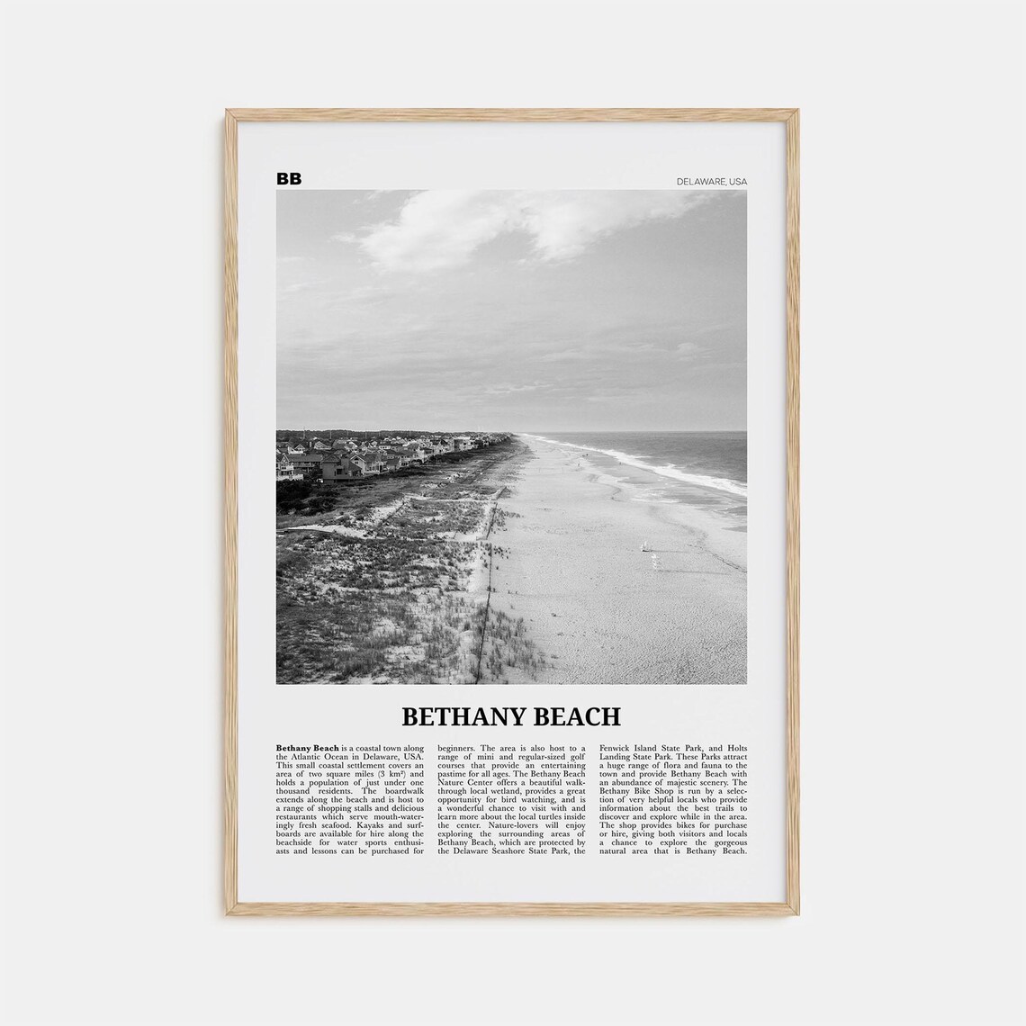 Bethany Beach Print Black And White Bethany Beach Wall Art Bethany Beach Poster Bethany Beach Photo Bethany Beach Map Delaware Usa