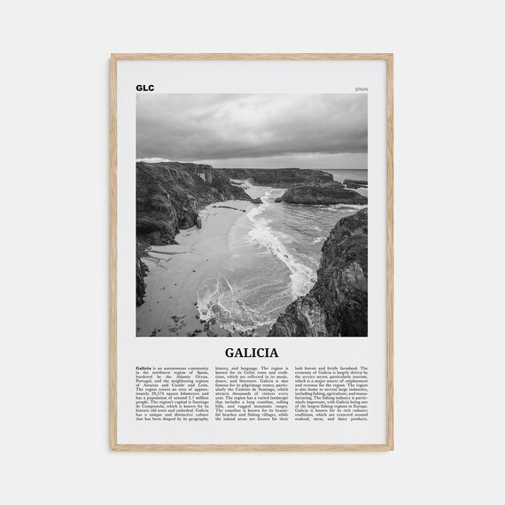 Galicia Black and White Travel Poster, Spain Map