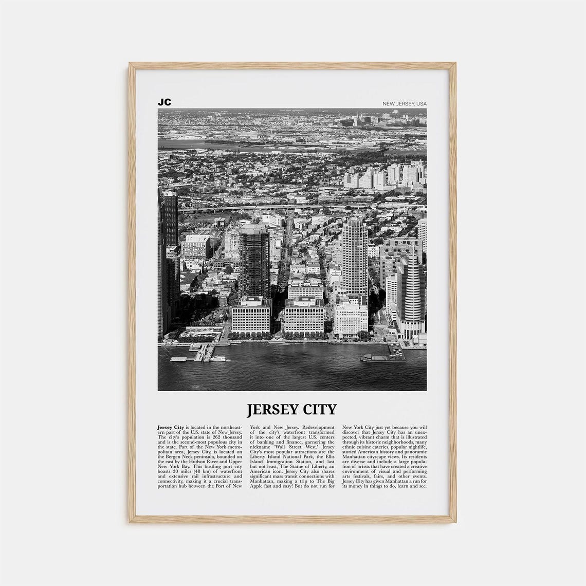 Jersey City Black and White Travel Poster, No 1
