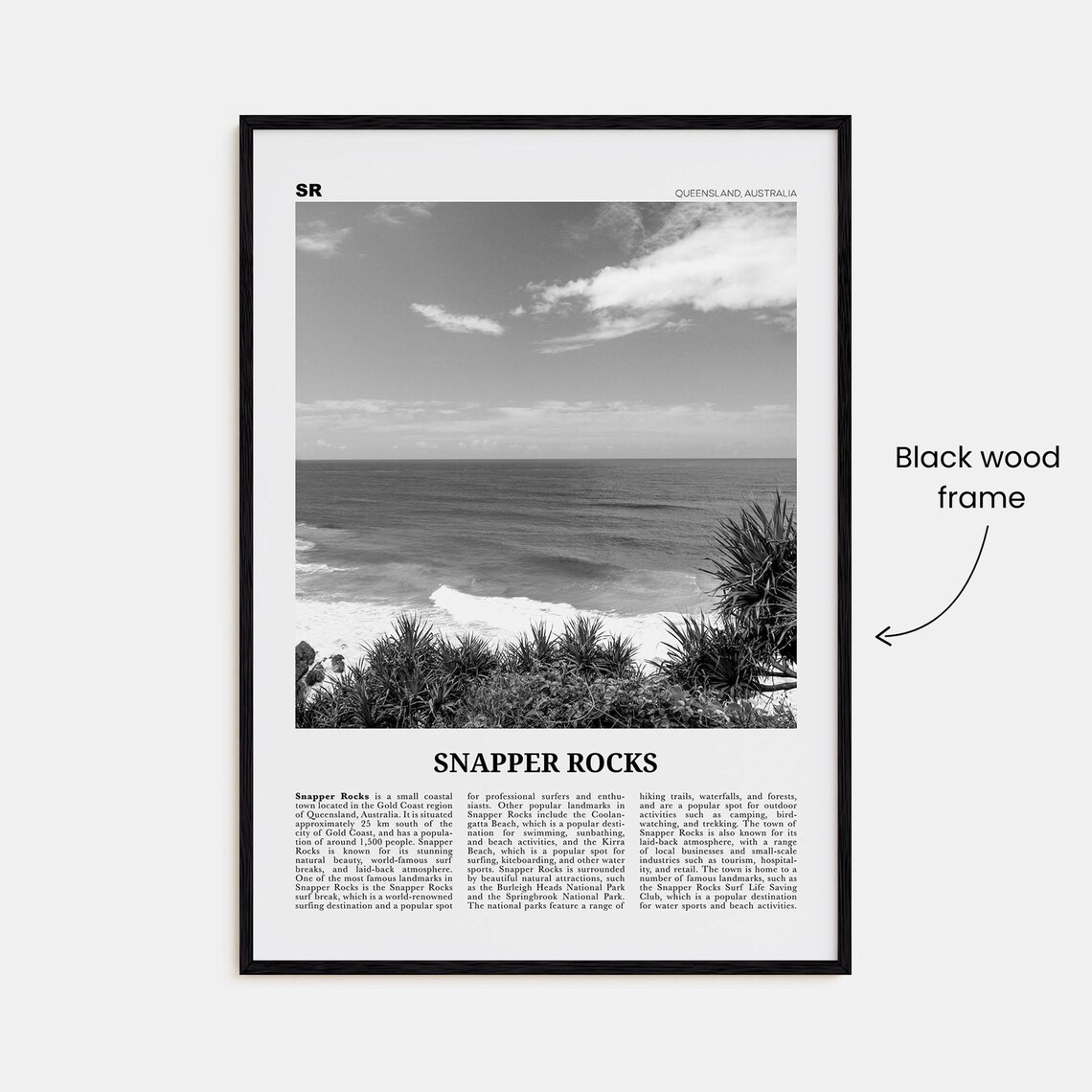 Snapper Rocks Black And White Travel Poster - Image 3
