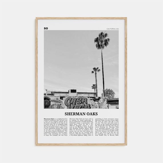 Sherman Oaks Black and White Travel Poster, California