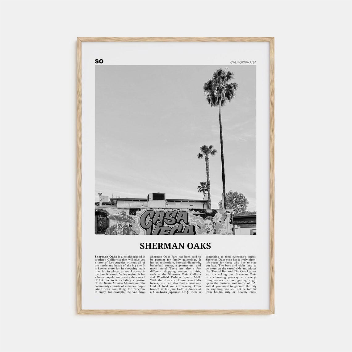 Sherman Oaks Black and White Travel Poster, California