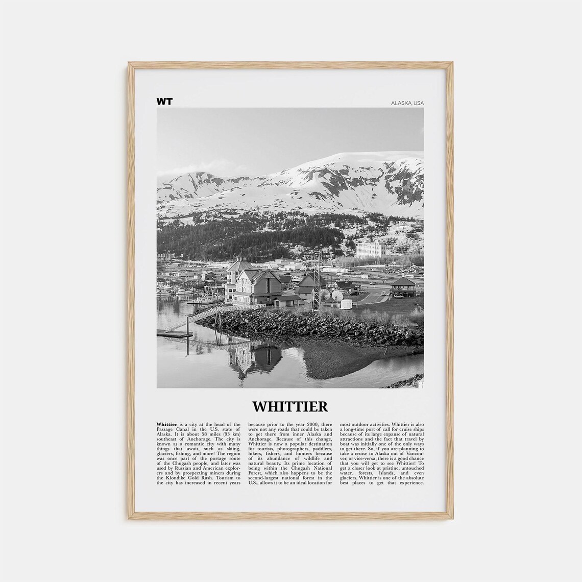Whittier, Alaska Black and White Travel Poster
