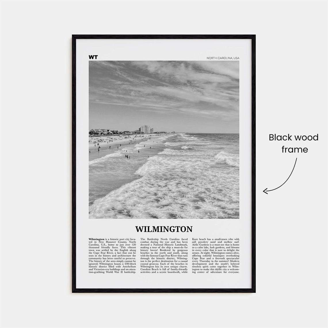 Wilmington Black and White Travel Poster, North Carolina - Image 3