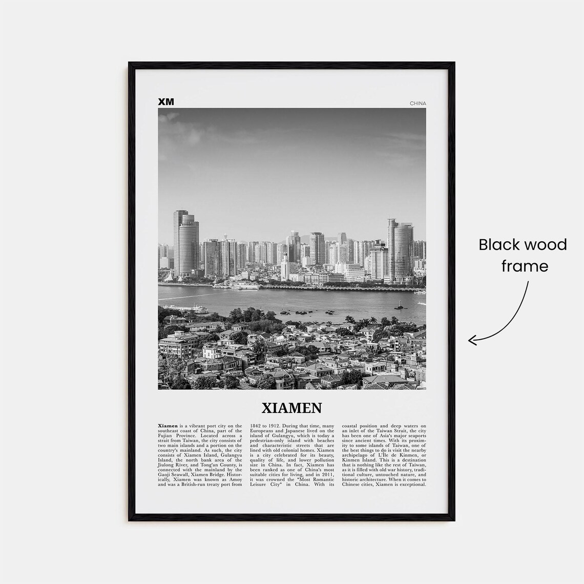 Xiamen Black and White Travel Poster, China Map - Image 3
