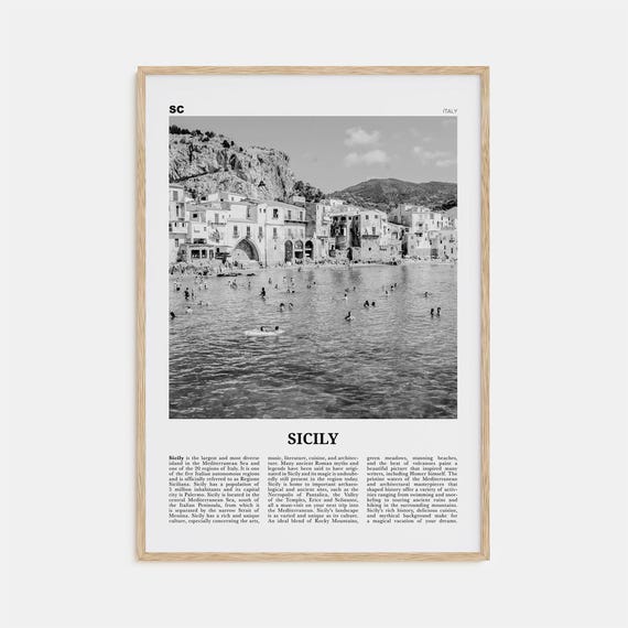 Sicily Black and White Travel Poster, Italy Art Print