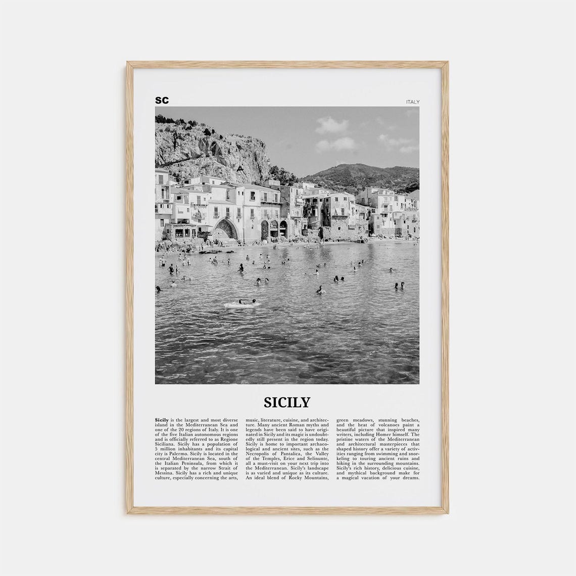 Sicily Black and White Travel Poster, Italy Art Print
