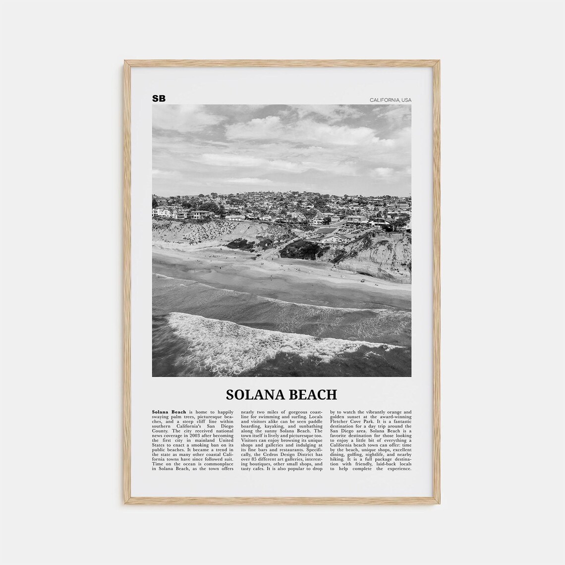 Solana Beach Black And White Travel Poster