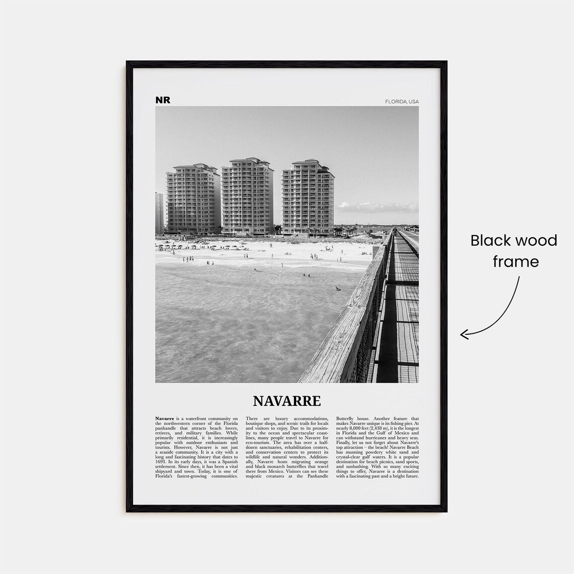 Navarre Black and White Map Poster, Florida Travel - Image 3