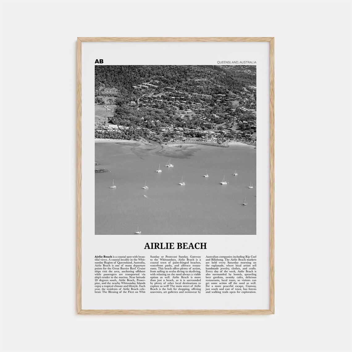 Airlie Beach Black And White Travel Poster