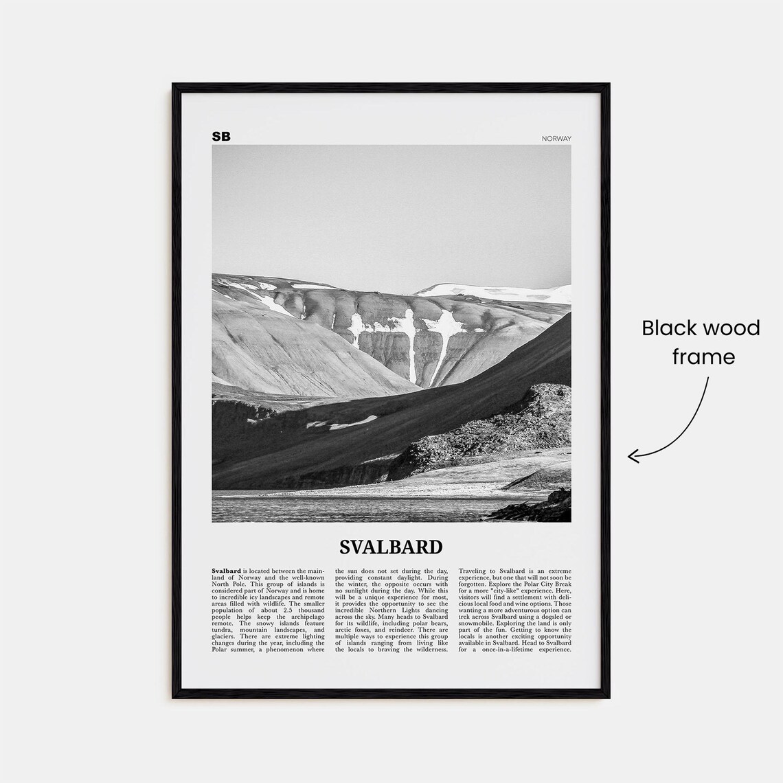 Svalbard Black and White Travel Poster, Norway Map - Image 3