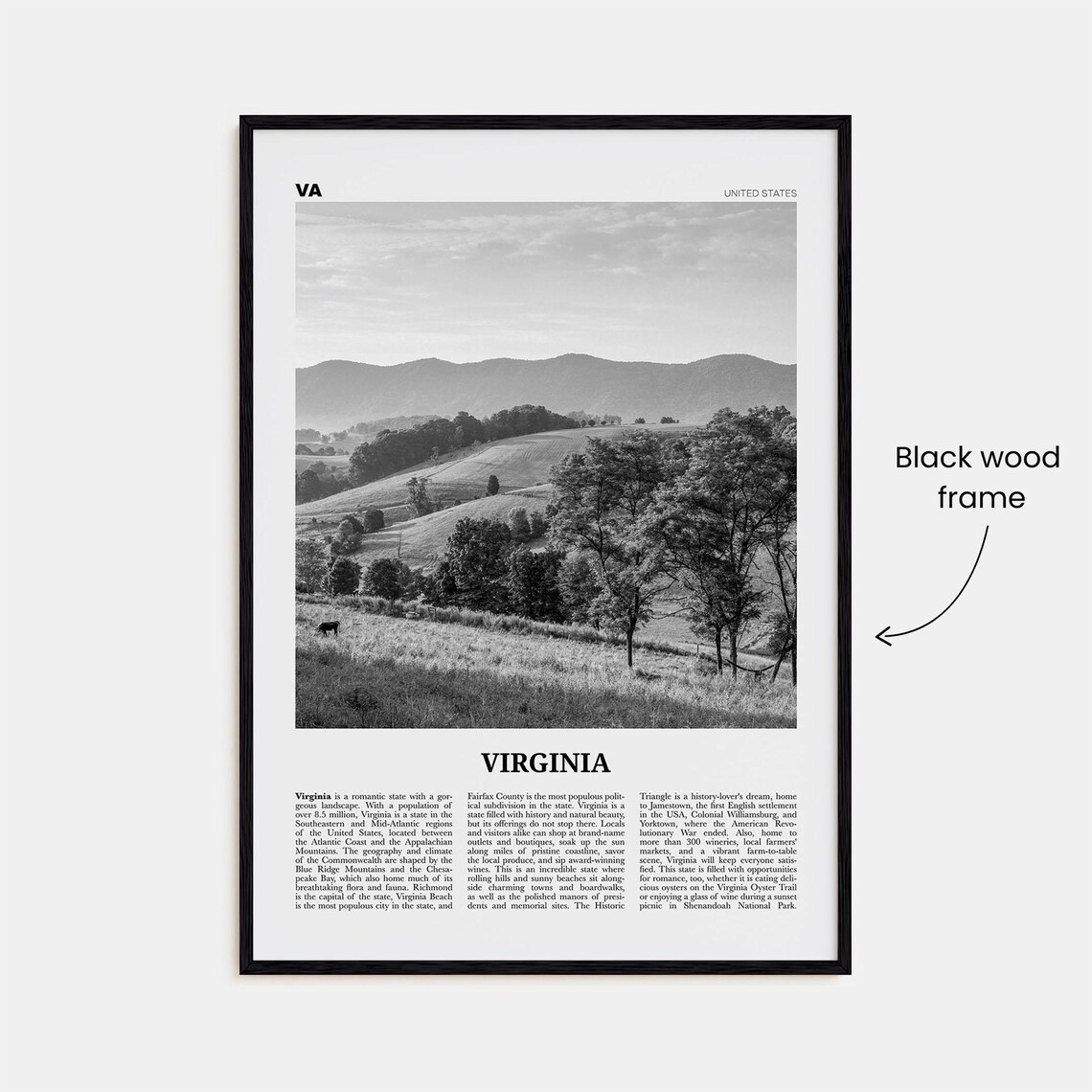 Virginia Black and White Travel Poster, Wall Art - Image 3