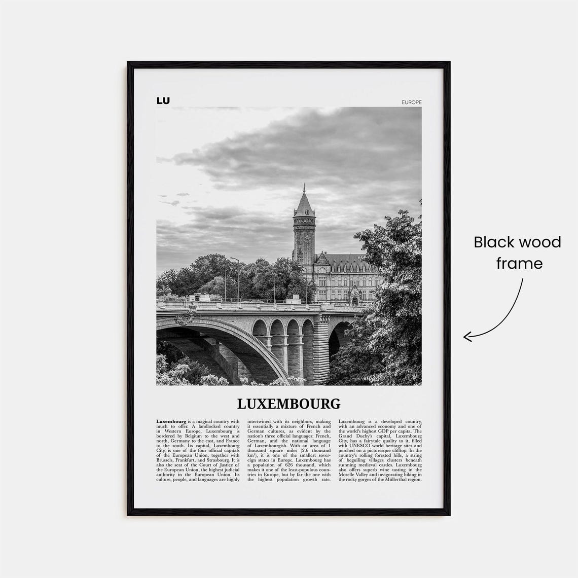 Luxembourg Black And White No. 1 Travel Poster - Image 3