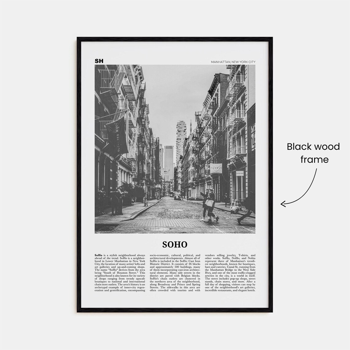 Soho, New York City Travel Poster, Black and White - Image 3