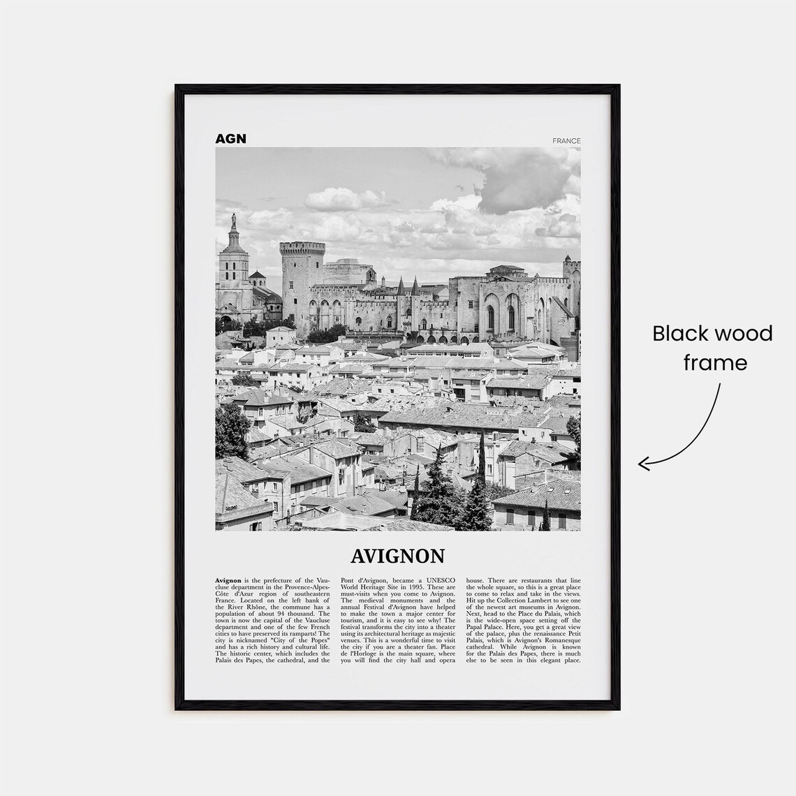 Avignon Black and White France Travel Poster Print - Image 3