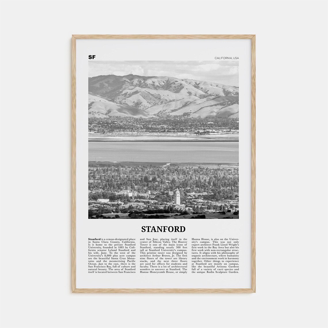 Stanford Black and White Travel Poster, California Map