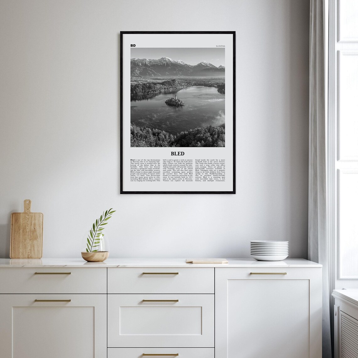 Bled Black And White Poster Print, Slovenia Map - Image 2