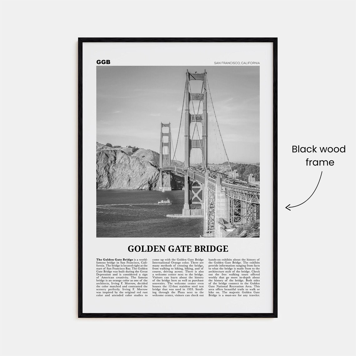 Golden Gate Bridge Black And White San Francisco Art Print - Image 3