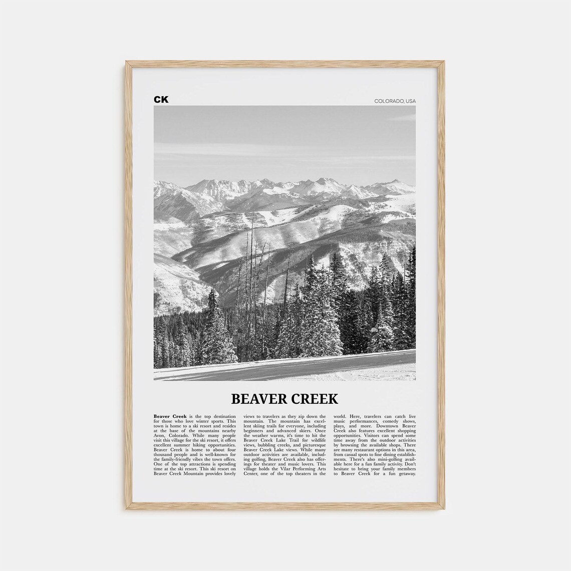 Beaver Creek Black and White Travel Poster, Colorado
