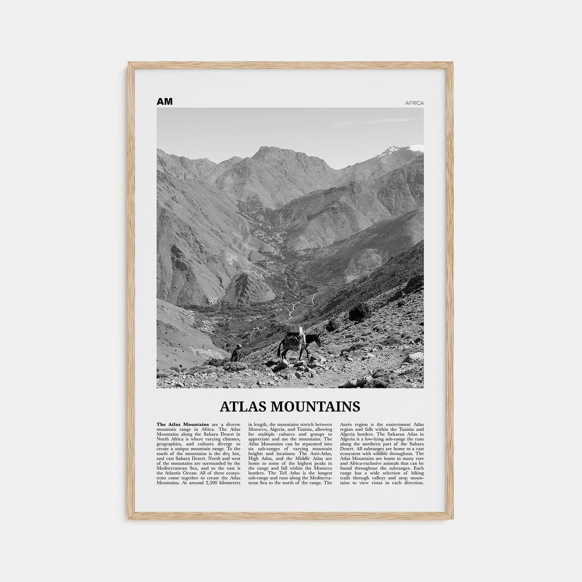 Atlas Mountains Black And White Travel Poster