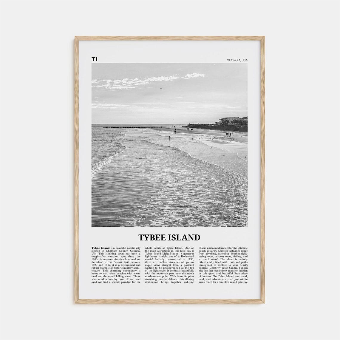 Tybee Island Georgia Black and White Travel Poster