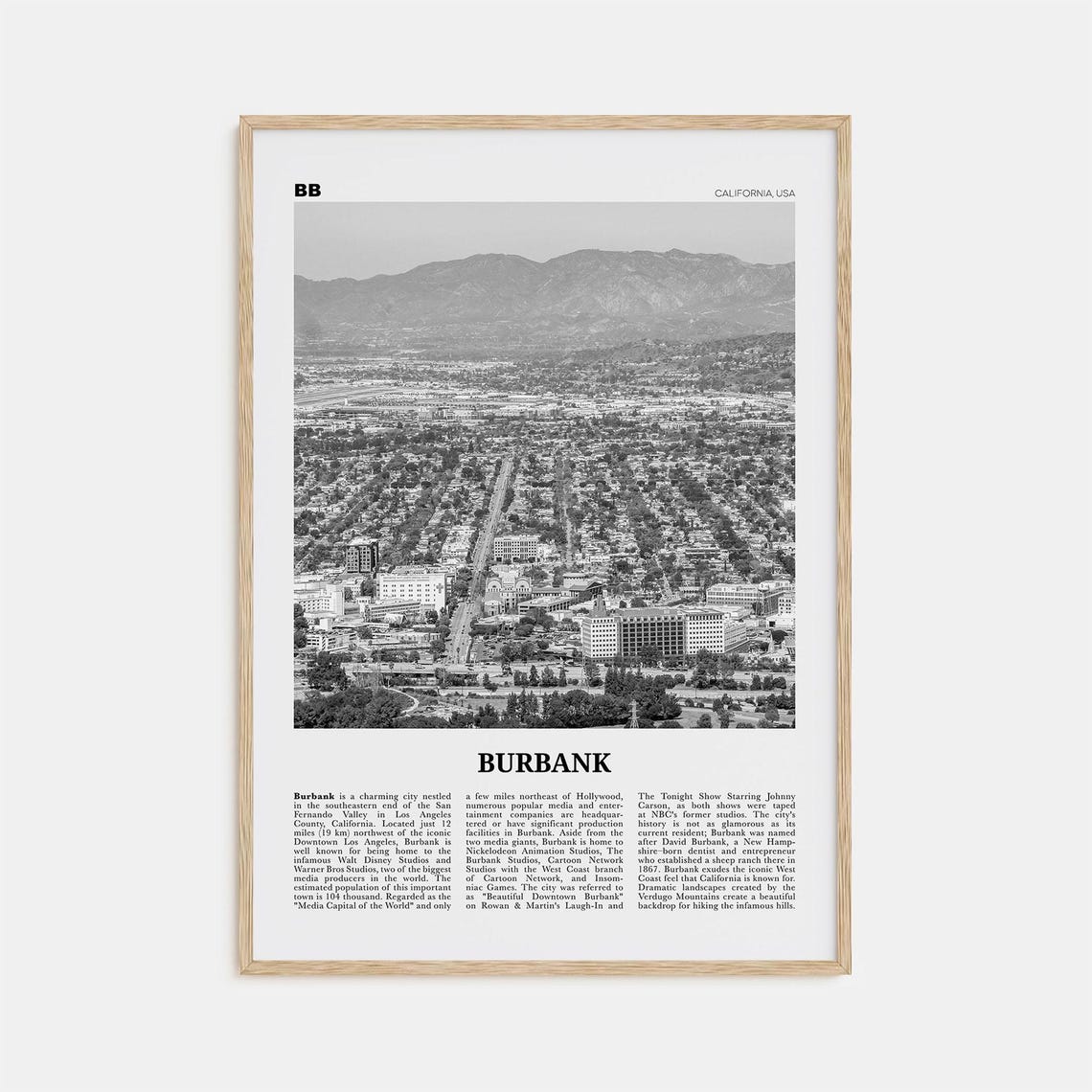 Burbank Black and White Travel Poster, California