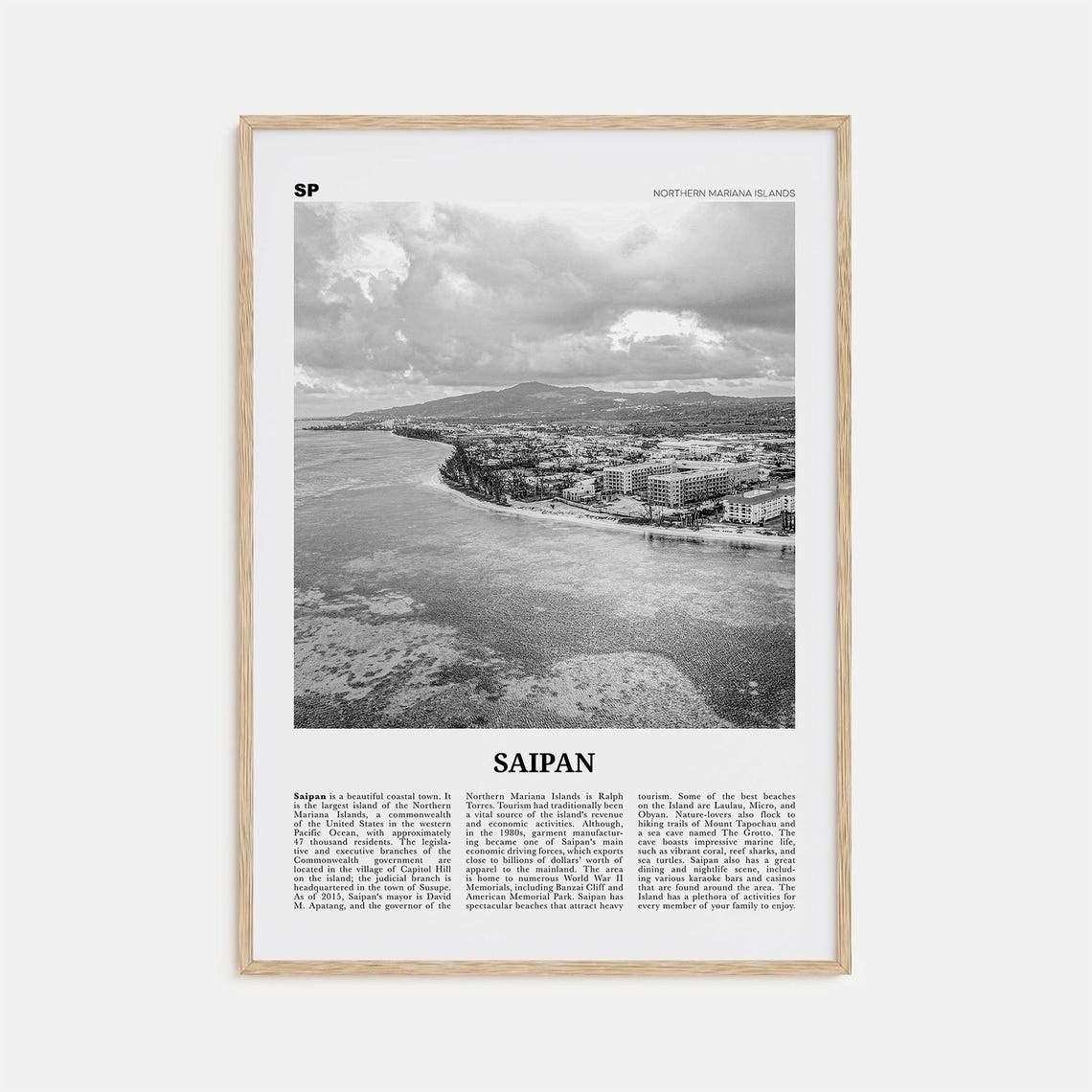 Saipan Black And White Travel Poster, Northern Mariana Islands